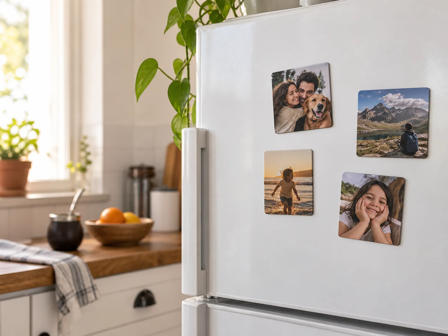 Fotos imantadas personalizadas colocadas en una heladera
